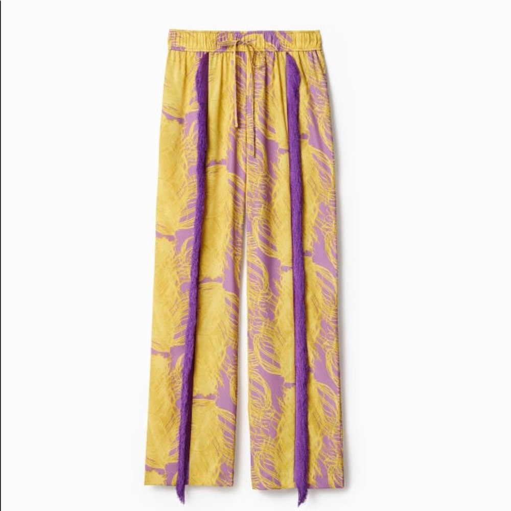 IRIS APFEL x H&M - YELLOW & PURPLE - FRINGE TRIMMED PANTS - SIZE L